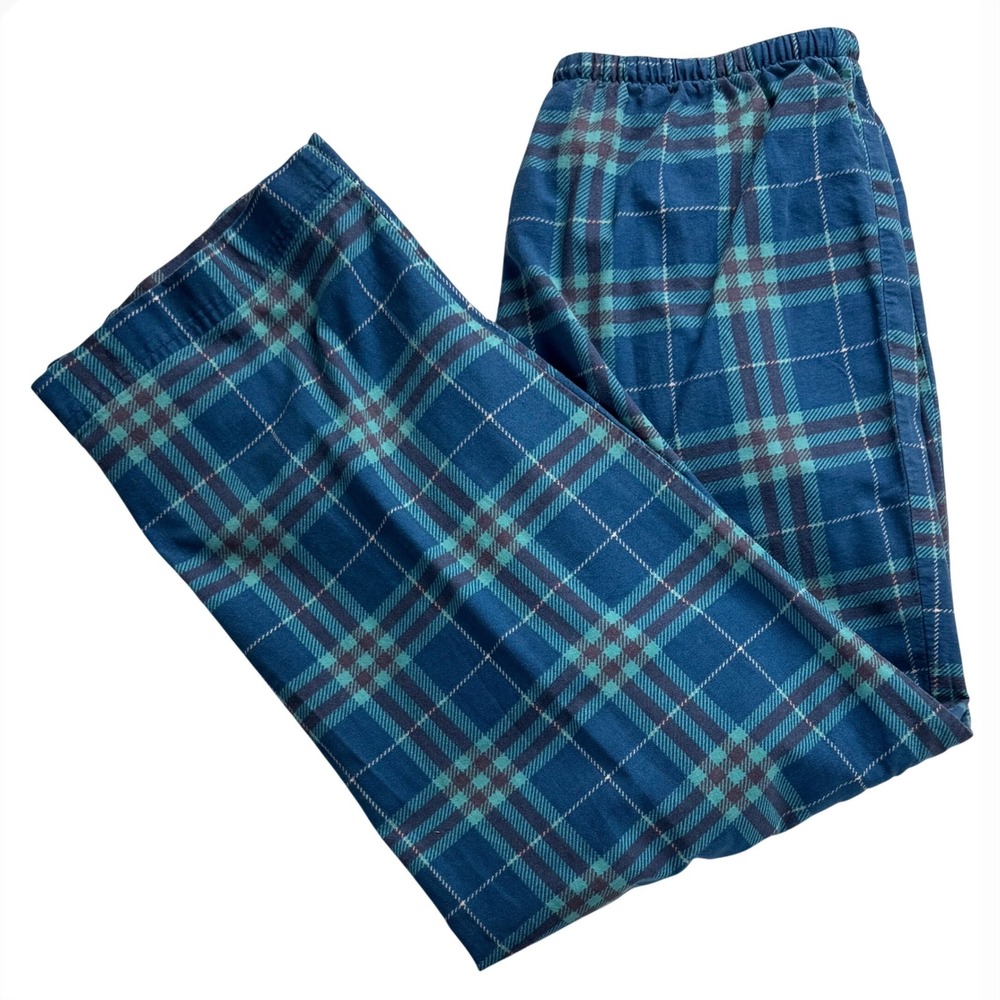LL Bean Mens Flannel‎ Pajama Pants Blue Plaid Cotton Sleepwear Size M 30in waist